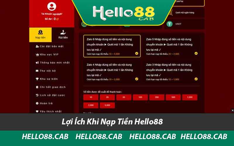 Lợi Ích Khi Nạp Tiền Hello88